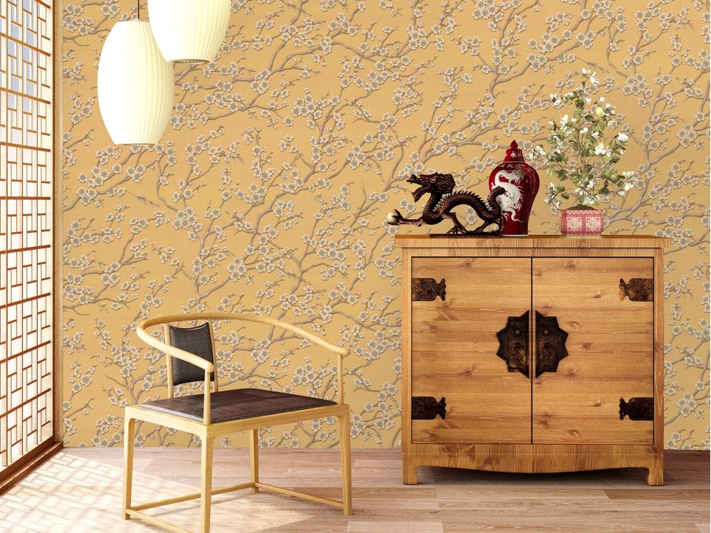 Обои синие с розовыми цветами вишни Артекс винил Вишня арт. 10316-05